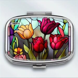 Uberte Floral Stained Glass portable pill box